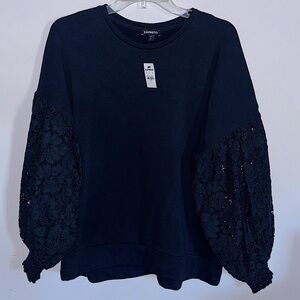 NWT- Express Women’s Black Lace Balloon Sleeves Sweater Pullover Size L